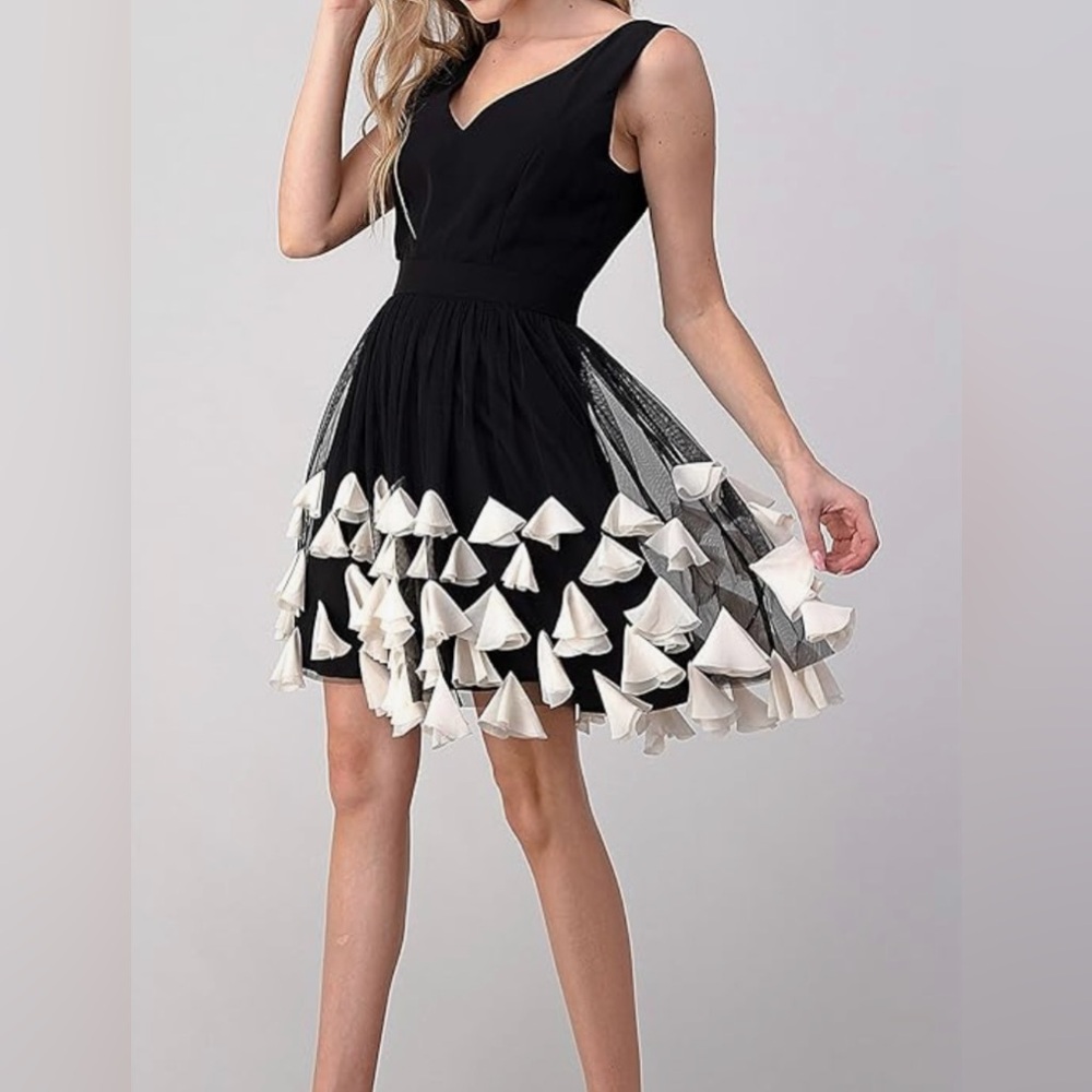 Minuet Petite Black and White Fit and Flare Mini Dress